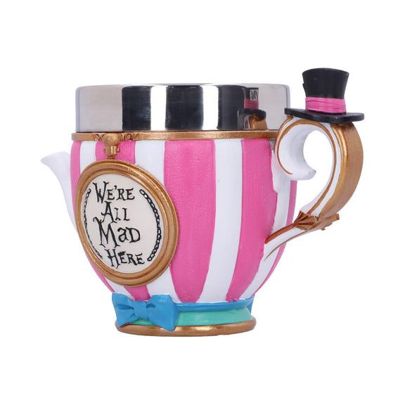Tasse Chapelier Fou Alice au Pays des Merveilles rayée rose et blanc avec haut-de-forme miniature