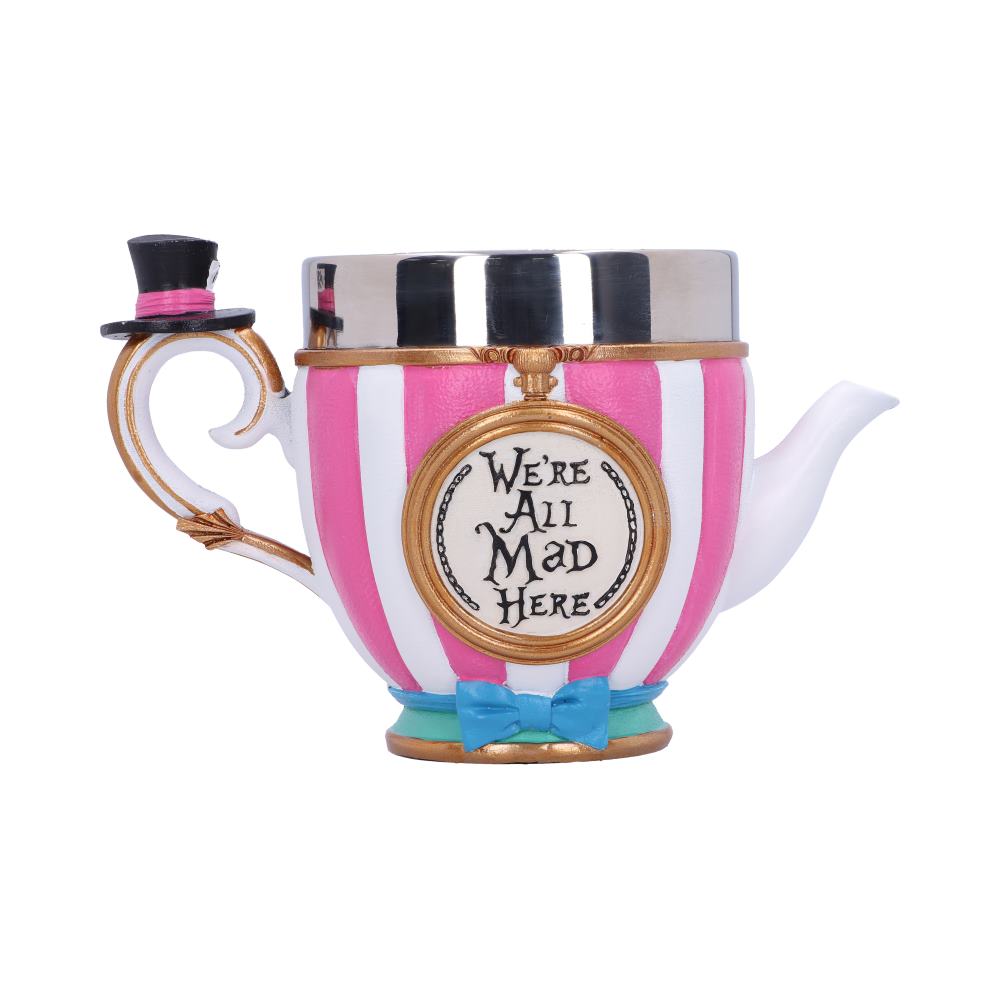 Tasse Chapelier Fou Alice au Pays des Merveilles rayée rose et blanc avec haut-de-forme miniature