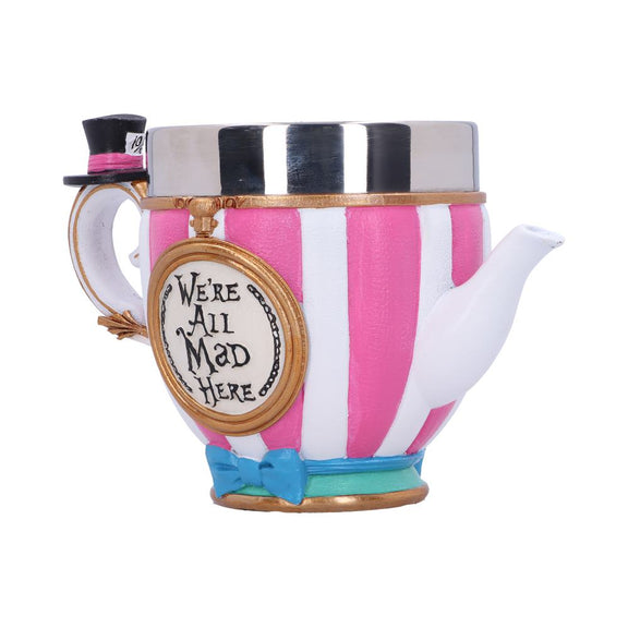 Tasse Chapelier Fou Alice au Pays des Merveilles rayée rose et blanc avec haut-de-forme miniature