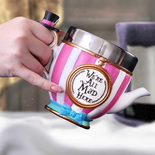 Tasse Chapelier Fou Alice au Pays des Merveilles rayée rose et blanc avec haut-de-forme miniature