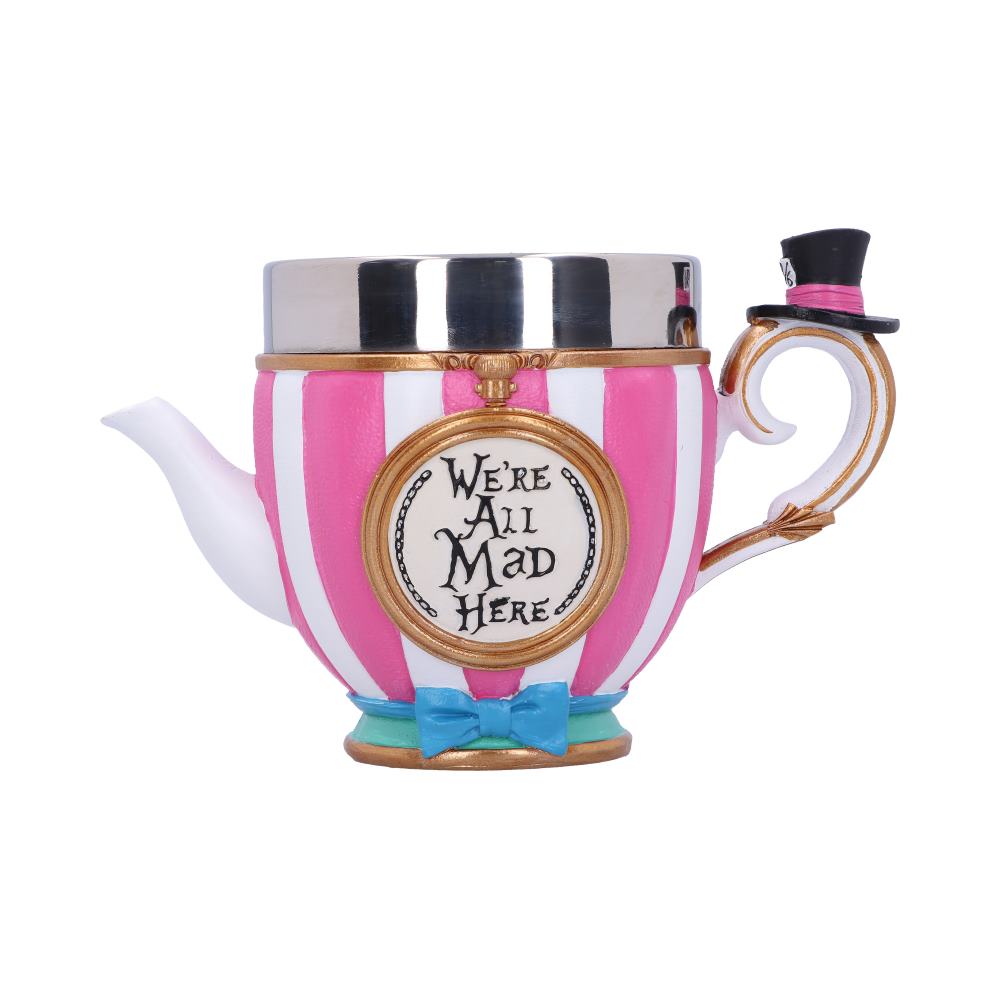 Tasse Chapelier Fou Alice au Pays des Merveilles rayée rose et blanc avec haut-de-forme miniature