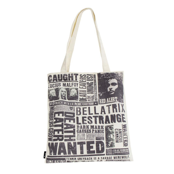 Tote bag Harry Potter style Gazette du Sorcier avec les avis de recherche des Mangemorts