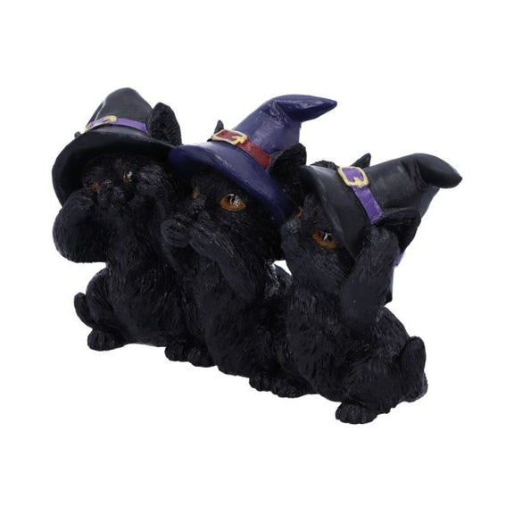 Trio de figurines chats sorciers sages Nemesis Now en résine, chapeaux pointus, Halloween
