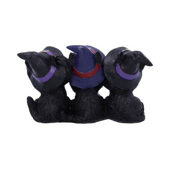 Trio de figurines chats sorciers sages Nemesis Now en résine, chapeaux pointus, Halloween