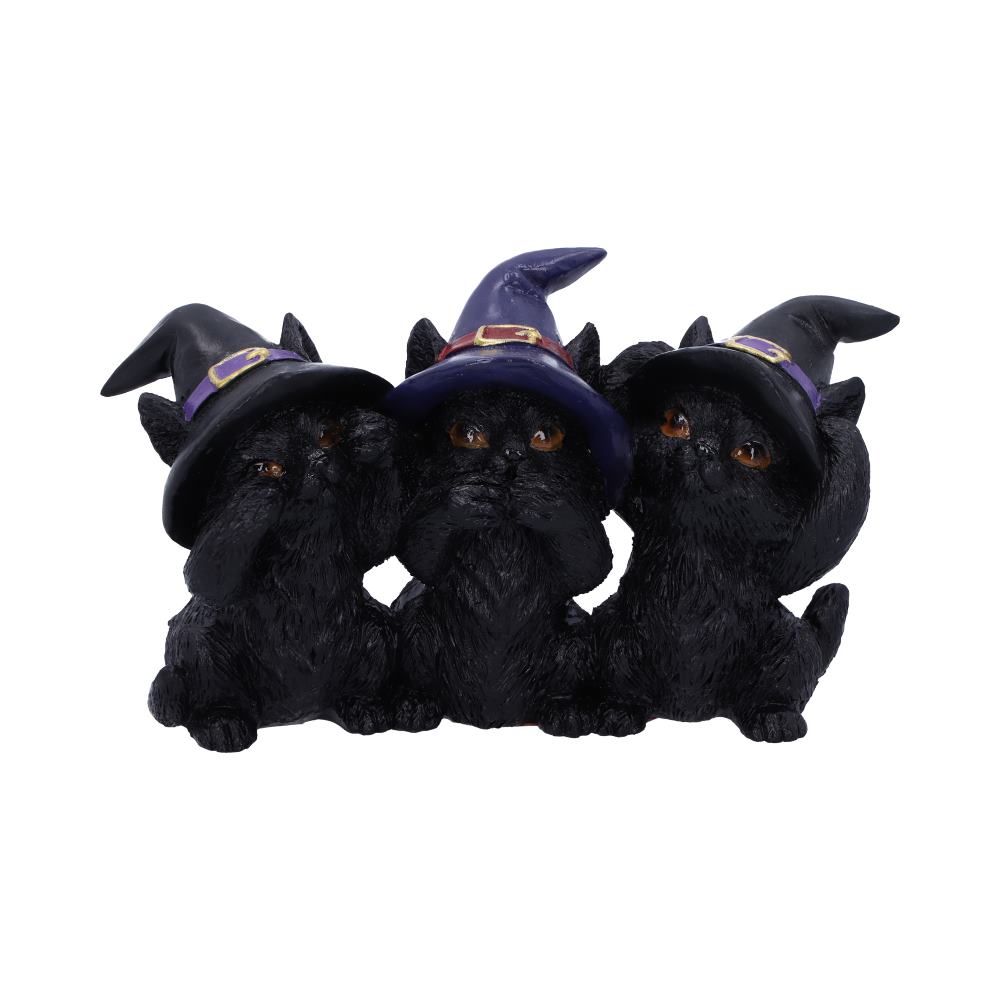 Trio de figurines chats sorciers sages Nemesis Now en résine, chapeaux pointus, Halloween
