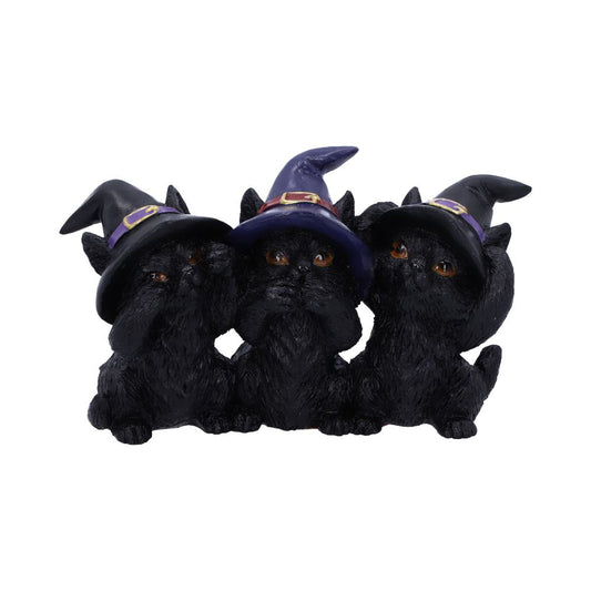 Trio de figurines chats sorciers sages Nemesis Now en résine, chapeaux pointus, Halloween