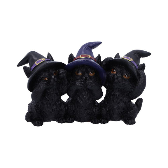 Trio de figurines chats sorciers sages Nemesis Now en résine, chapeaux pointus, Halloween