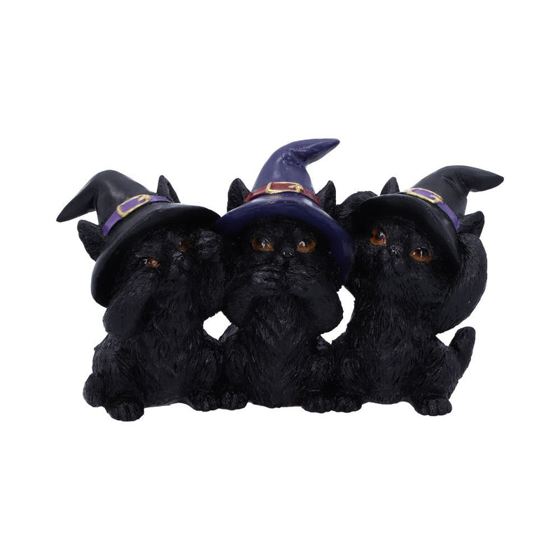 Trio de figurines chats sorciers sages Nemesis Now en résine, chapeaux pointus, Halloween